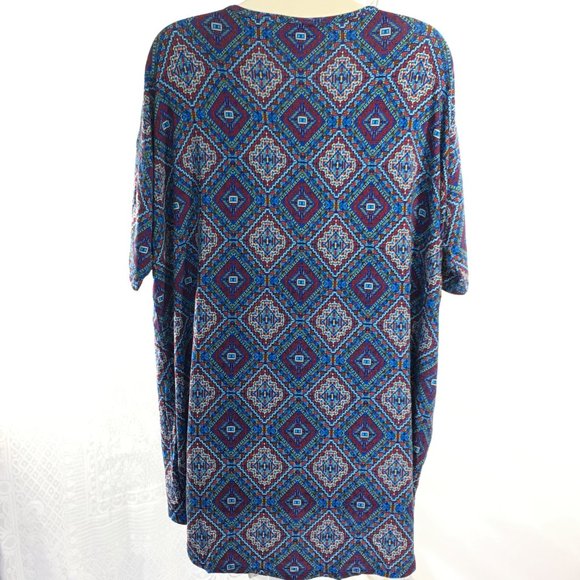 LuLaRoe Irma Aztec Geometric Boho Tunic Top S Blouse Shirt Blue Red Orange Green - Picture 8 of 10